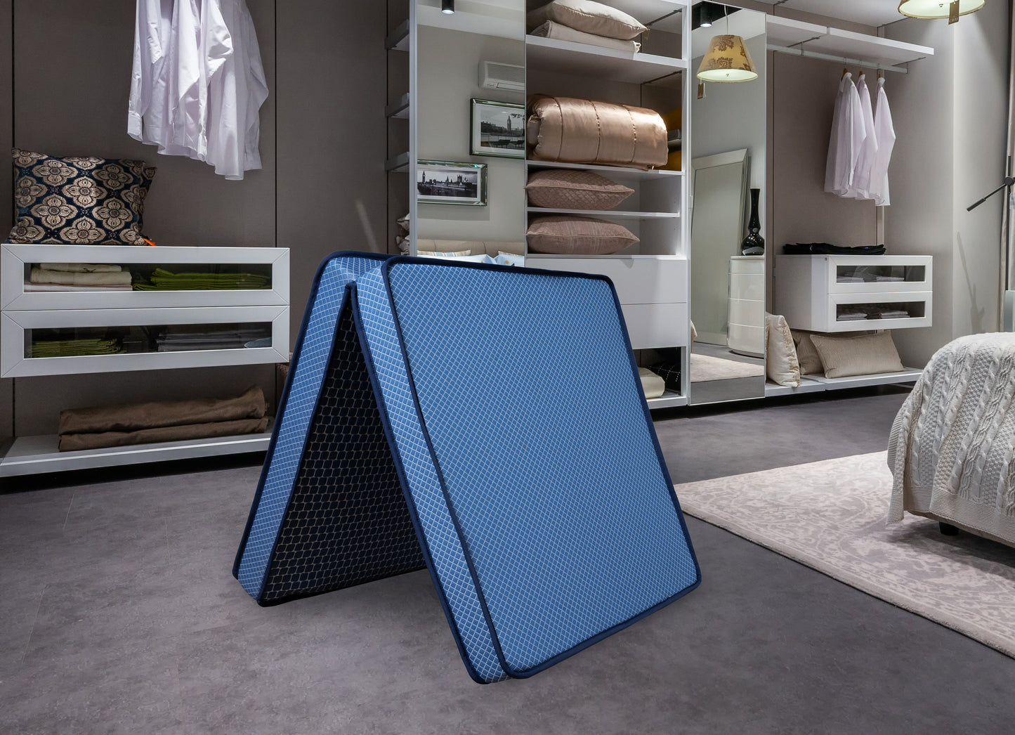 Richsleep Foldable Single Bed Mattress | Premium High-Resilience Foam | Portable Folding Mattress for Floor, Guest & Travel Use | Blue